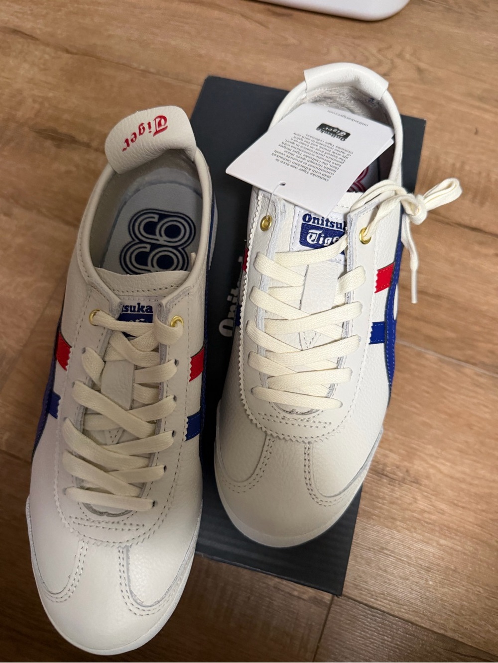 Onitsuka Tiger by Asics Men’s Cream Sneakers with Red & Blue Stripes